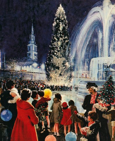 Karácsonyfa a londoni Trafalgar Square-en, ajándék az oslóiaktól alkotó: English School